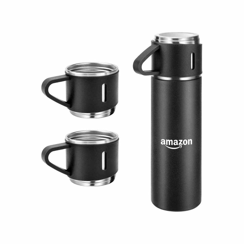 SAFFLE - Giftology Family Set of Vacuum Flask & Two Cups - Black