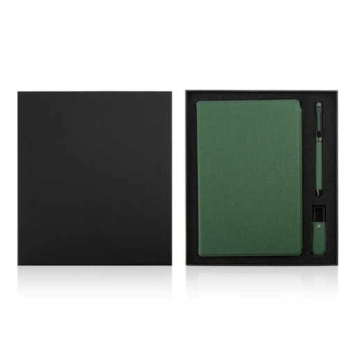 LENZEN - CHANGE ZERO Sustainable Gift Set with Refillable Notebook, Pen & USB Keychain - Green