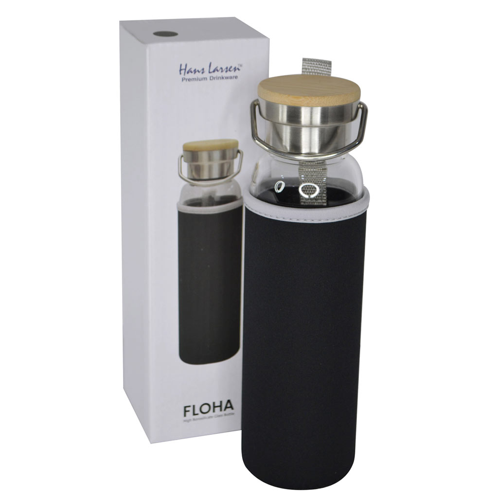 FLOHA - Hans Larsen Borosilicate Glass Bottle with Neo Sleeve - Black