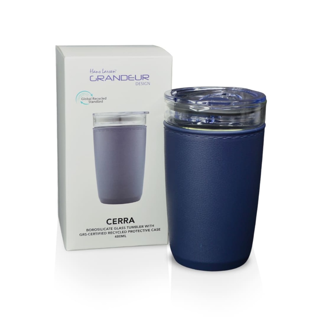 CERRA - Hans Larsen Premium Glass Tumbler with Recycled Protective Sleeve - Blue