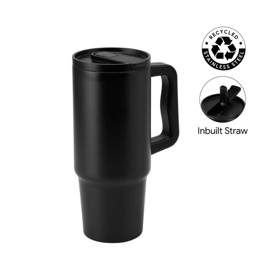BERN 2.0 - Hans Larsen Recycled Stainless Steel Tumbler with Straw Lid - Black